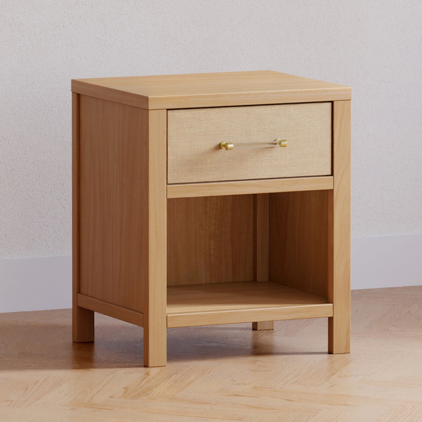 Eloise Nightstand, Assembled in Honey & Performance Sand Eco-Weave