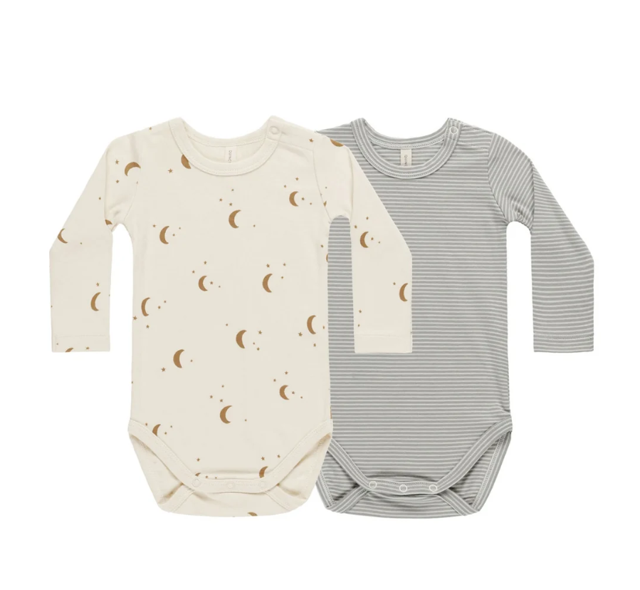 QUINCY MAE JERSEY BODYSUIT 2 PACK MOONS, BLUE MICRO STRIPE