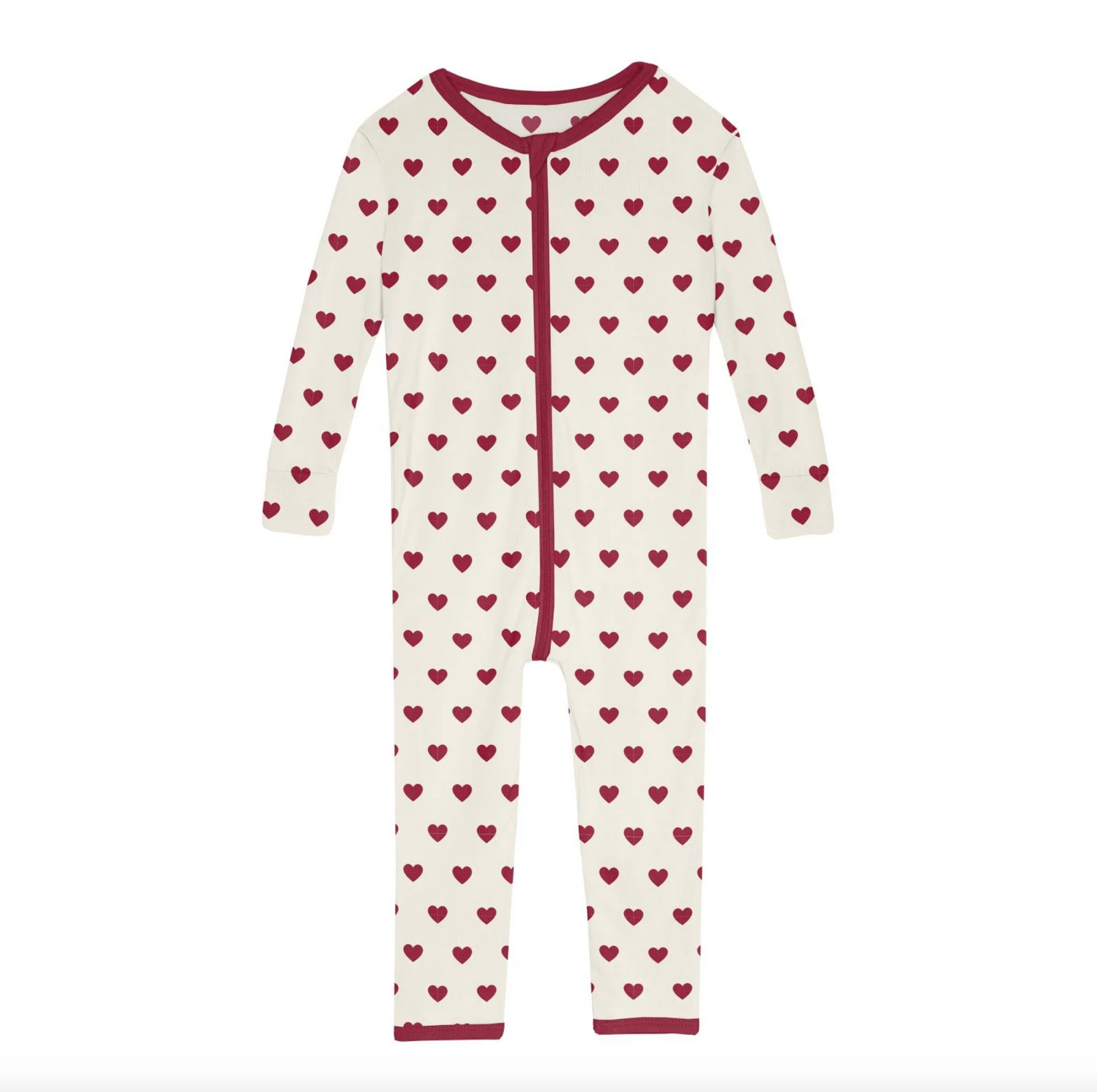 KICKEE PANTS PRINT SINGLE ZIPPER CONVERTIBLE SLEEPER - NATURAL HEARTS