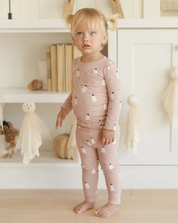 QUINCY MAE BAMBOO PAJAMA SET - PINK GHOSTS