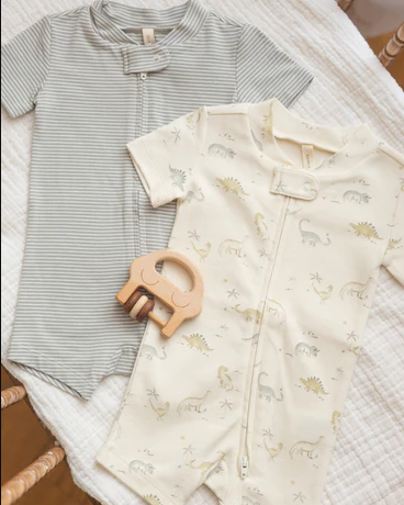 QUINCY MAE SHORT SLEEVE SLEEPER MICRO SAGE STRIPE