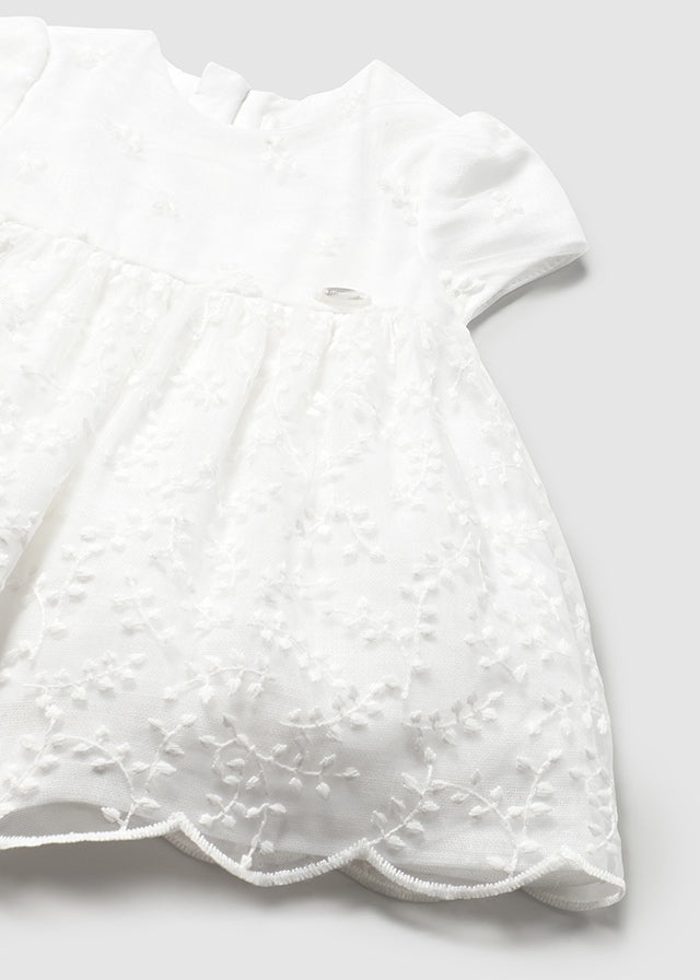 MAYORAL EMBROIDERED TULLE DRESS WITH BLOOMERS WHITE