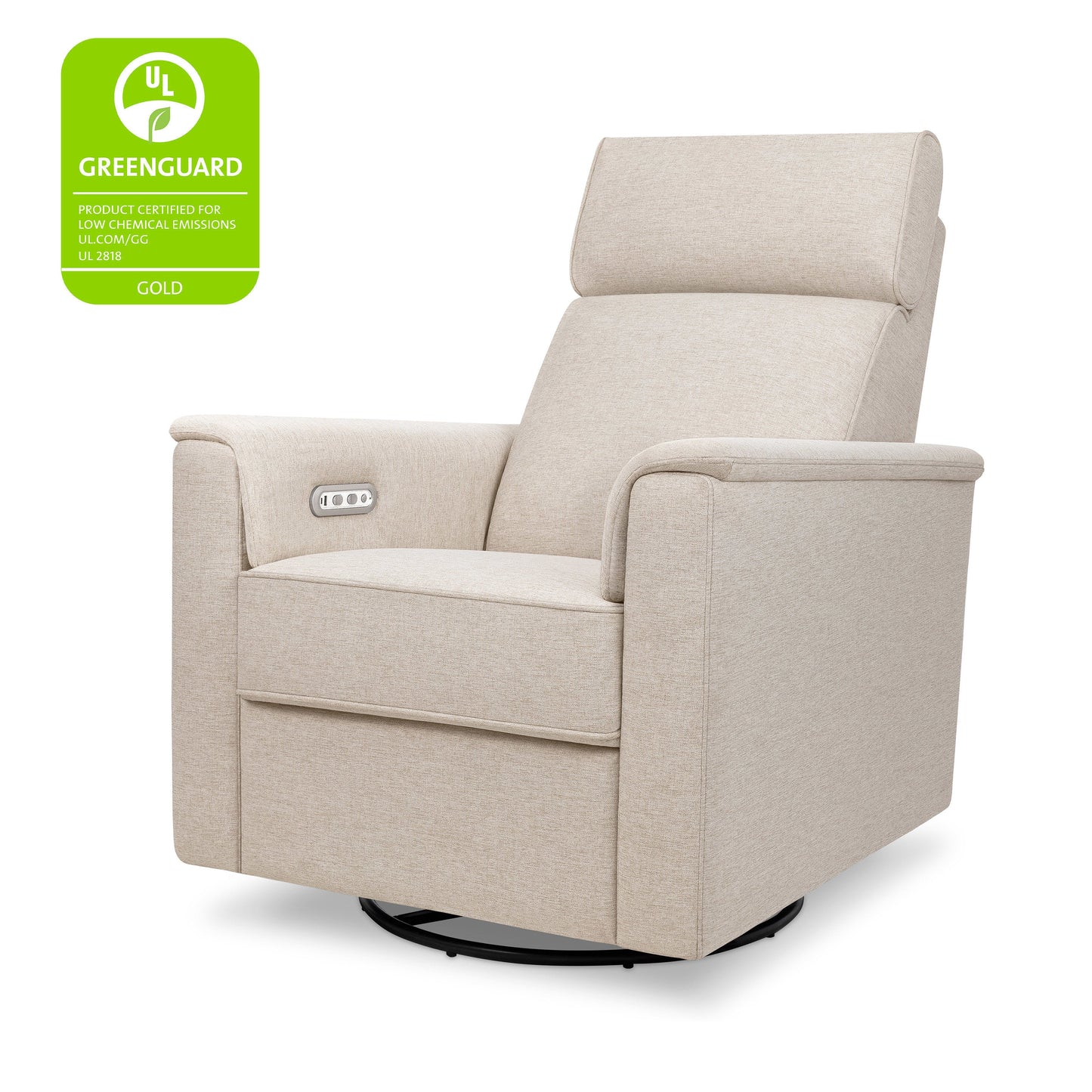 Willa Power Glider Recliner w/ adj. headrest & USB in Performance Grey Eco-Weave w/Light Wood Base