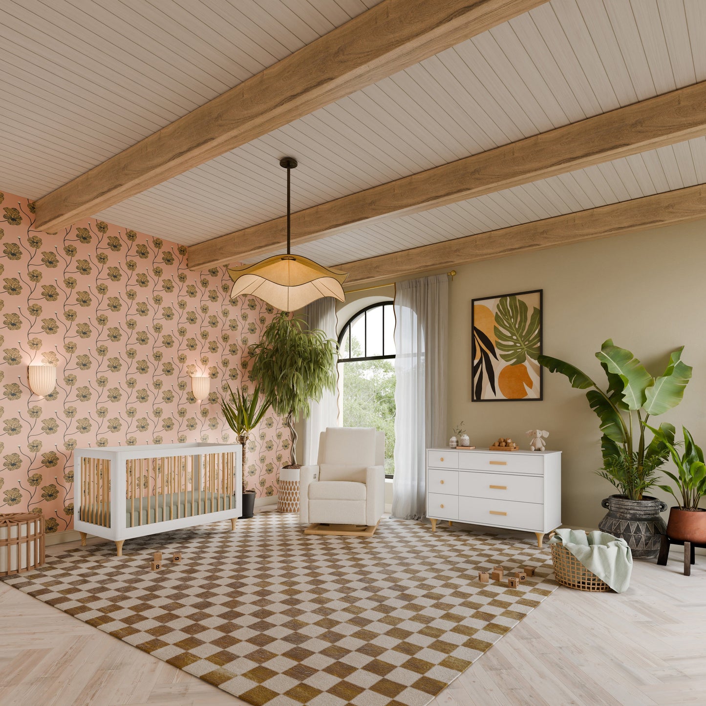 Lolly 3-in-1 Convertible Crib w/Toddler Bed Conversion in Crimson/Natural