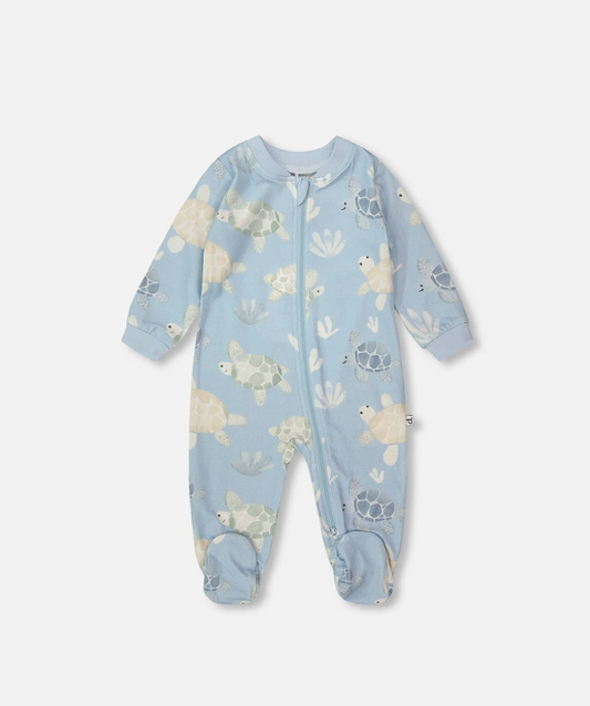 DEUX PAR DEUX ORGANIC COTTON JERSEY ONE-PIECE PYJAMA PRINTED TURTLES