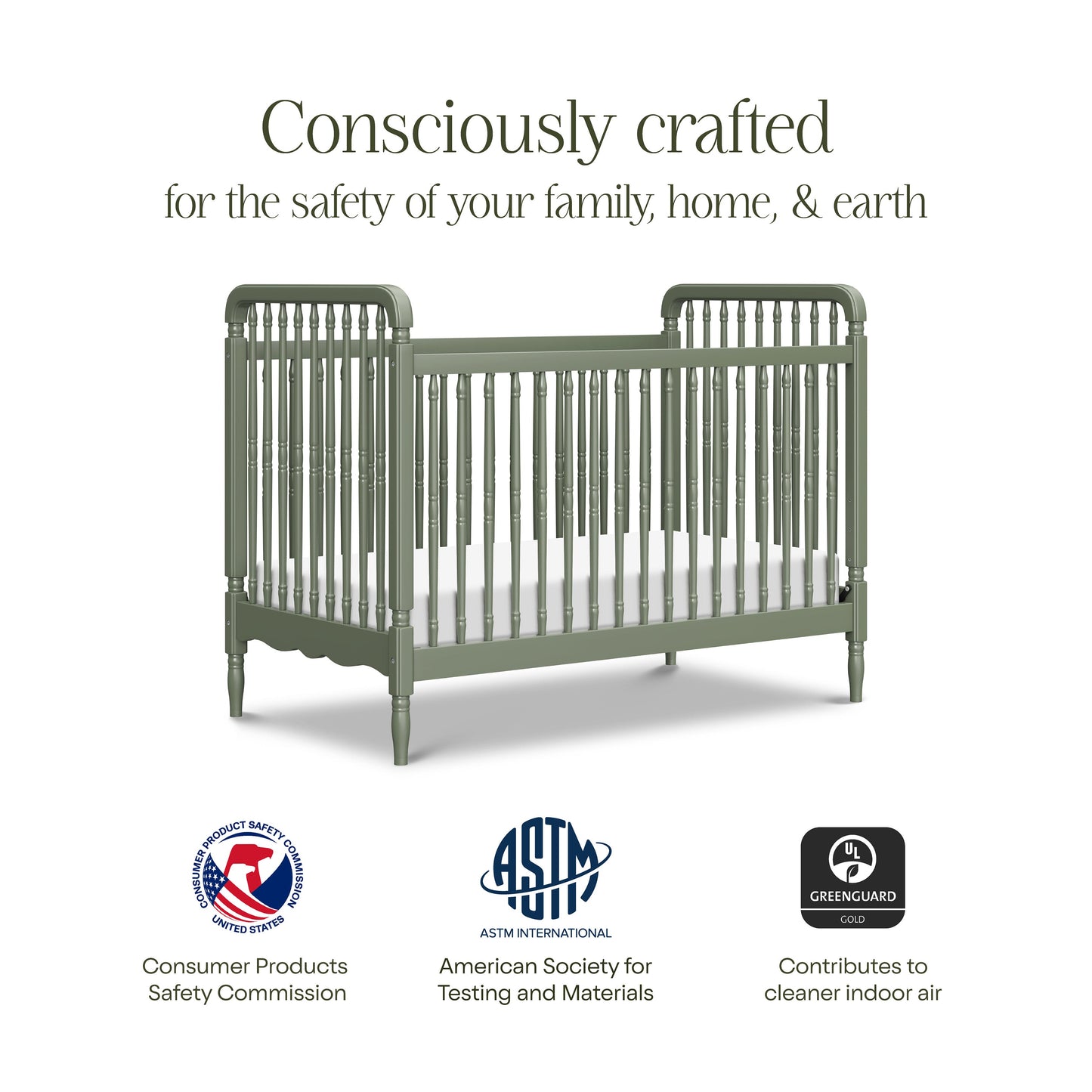Liberty 3-in-1 Convertible Spindle Crib w/Toddler Bed Conversion Kit in Dusty Rose