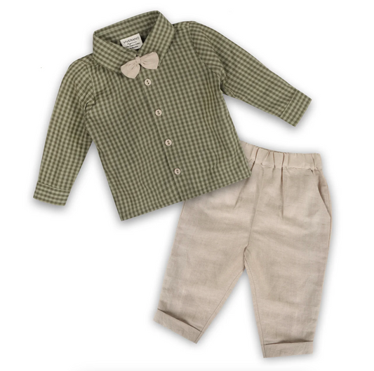 GINGHAM SHIRT & LINEN PANT SET