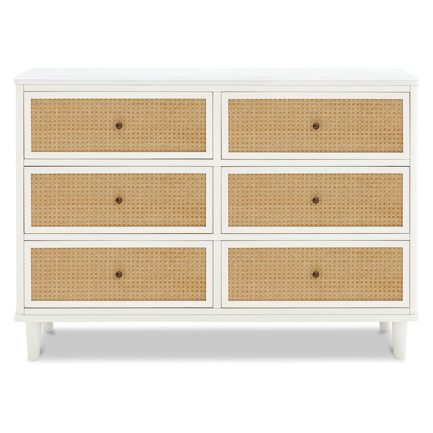 Marin with Cane 6 Drawer Assembled Dresser in Warm White and Honey Cane