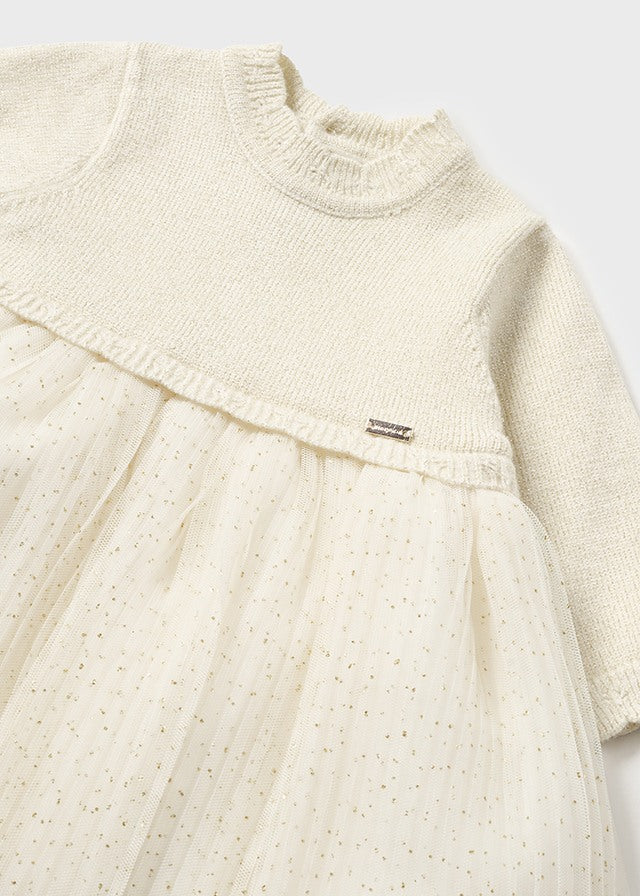 Mayoral Champagne Pleated Knit Tulle Dress - 4-6 Months Mayoral Champagne Pleated Knit Tulle Dress - 4-6 Months
