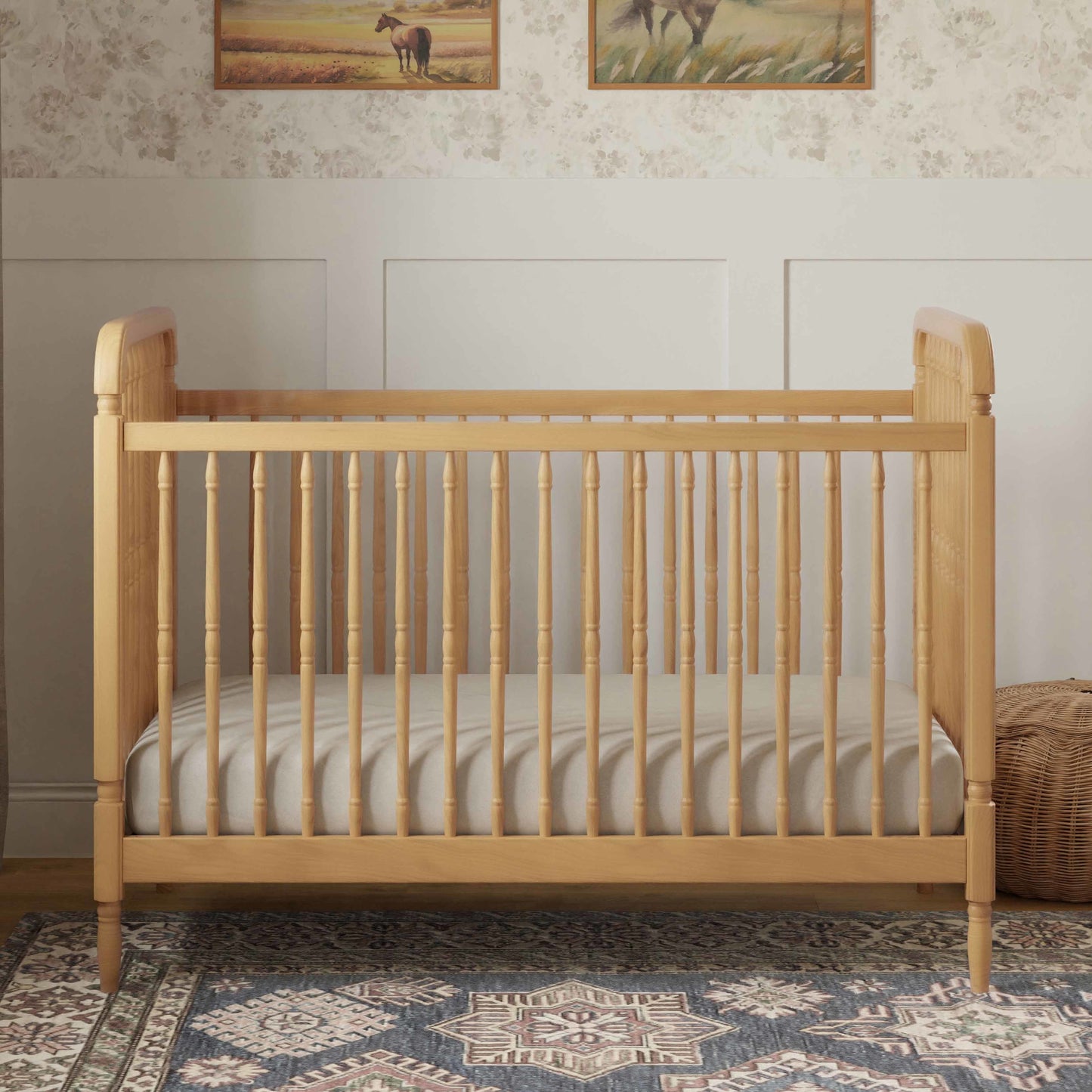 Liberty 3-in-1 Convertible Spindle Crib w/Toddler Bed Conversion Kit in Dusty Rose
