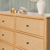 Marin with Cane 6 Drawer Assembled Dresser in Warm White and Honey Cane
