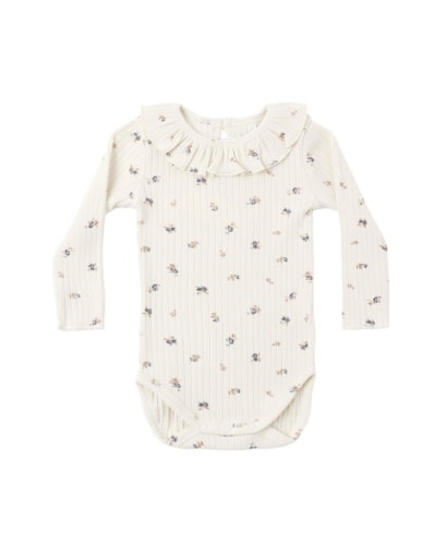 RYLEE & CRU RUFFLE COLLAR BODYSUIT NATURAL DITSY