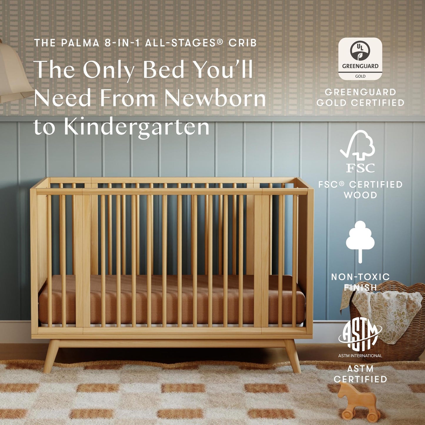 BABYLETTO PALMA 8-IN-1 CONVERTIBLE ALL-STAGES CRIB WITH BASSINET & TODDLER BED KIT