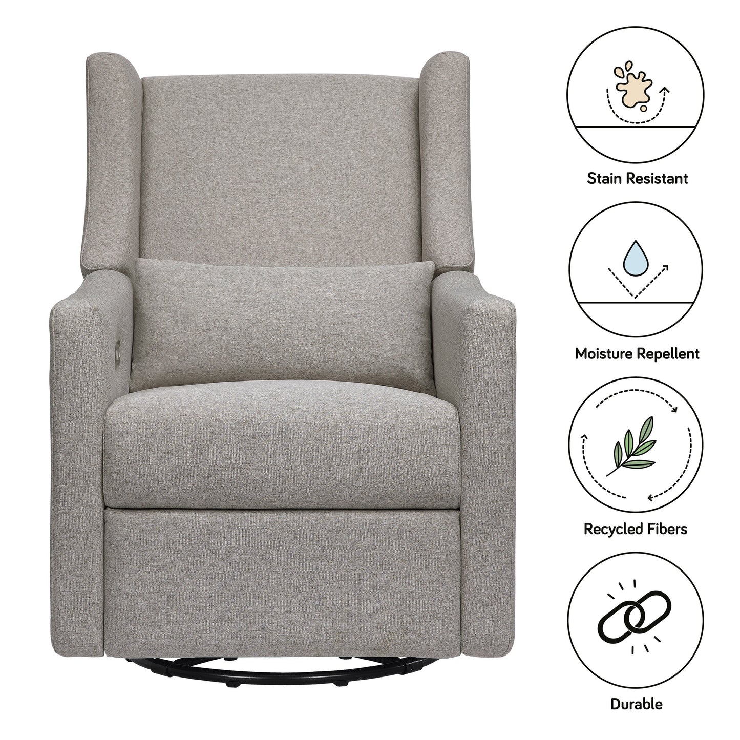 Kiwi Glider Recliner w/ Electronic Control and USB in Ivory Boucle w/Gold Base