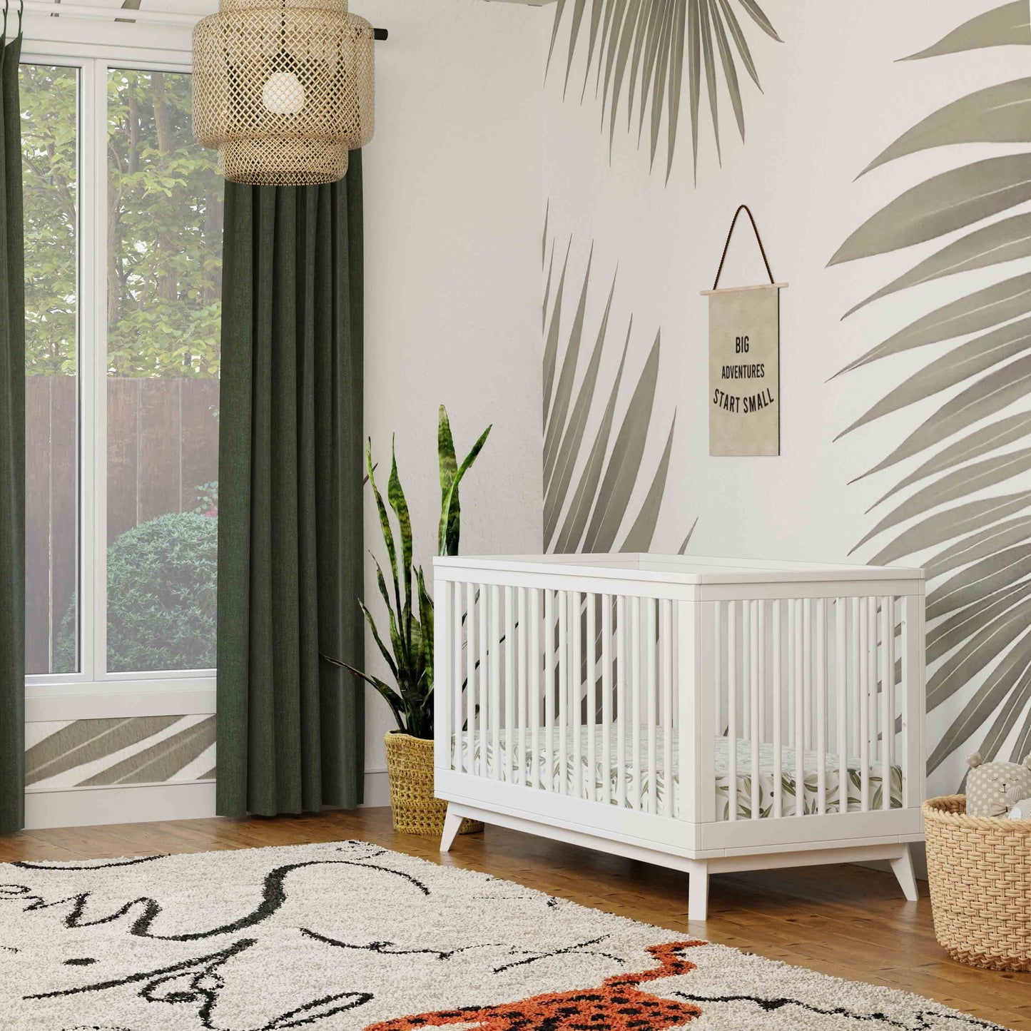 Scoot 3-in-1 Convertible Crib w/ToddlerBedConversion Kit in White/WashedNatural