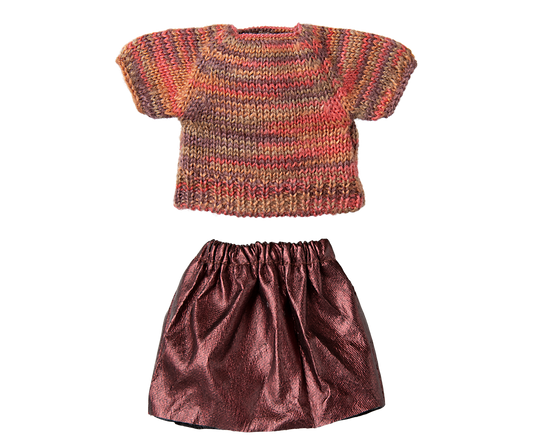 MAILEG SKIRT AND KNITTED BLOUSE, MUM MOUSE