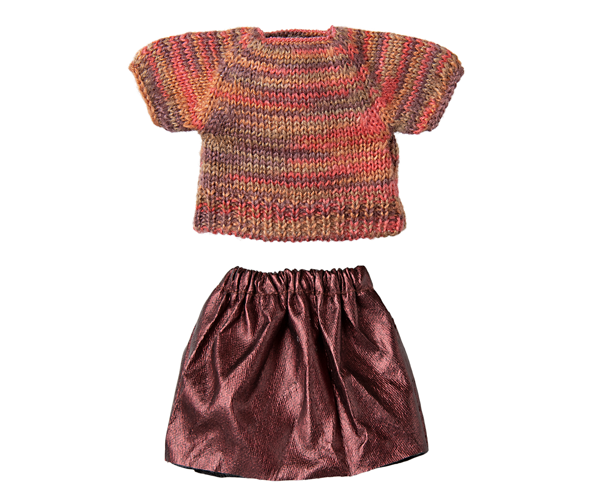 MAILEG SKIRT AND KNITTED BLOUSE, MUM MOUSE