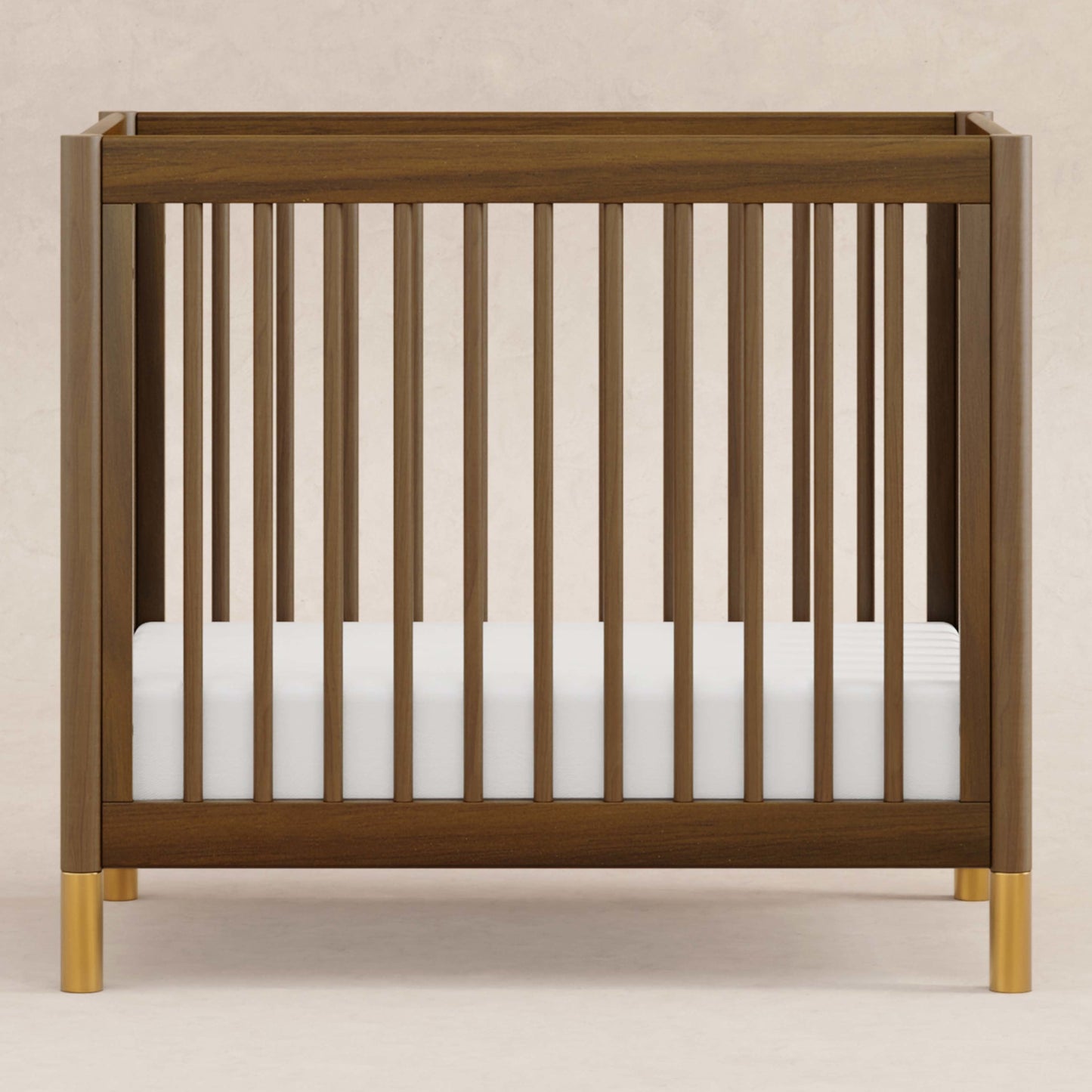 Gelato 4-in-1 Convertible Mini Crib and Twin bed in Natural Walnut Finish with Gold Feet