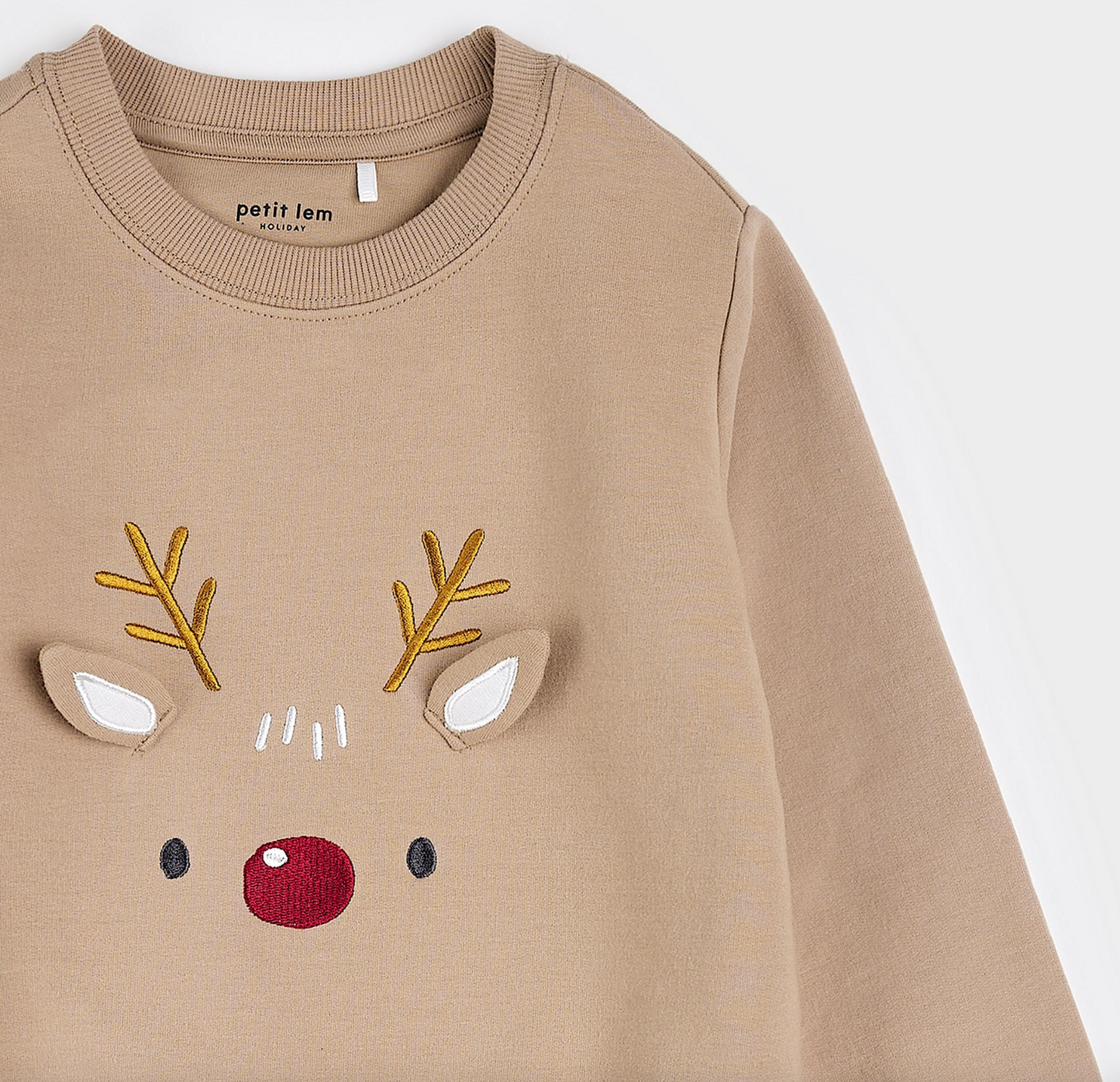 LITTLE REINDEER ON TAUPE FLEECE SWEATSHIRT