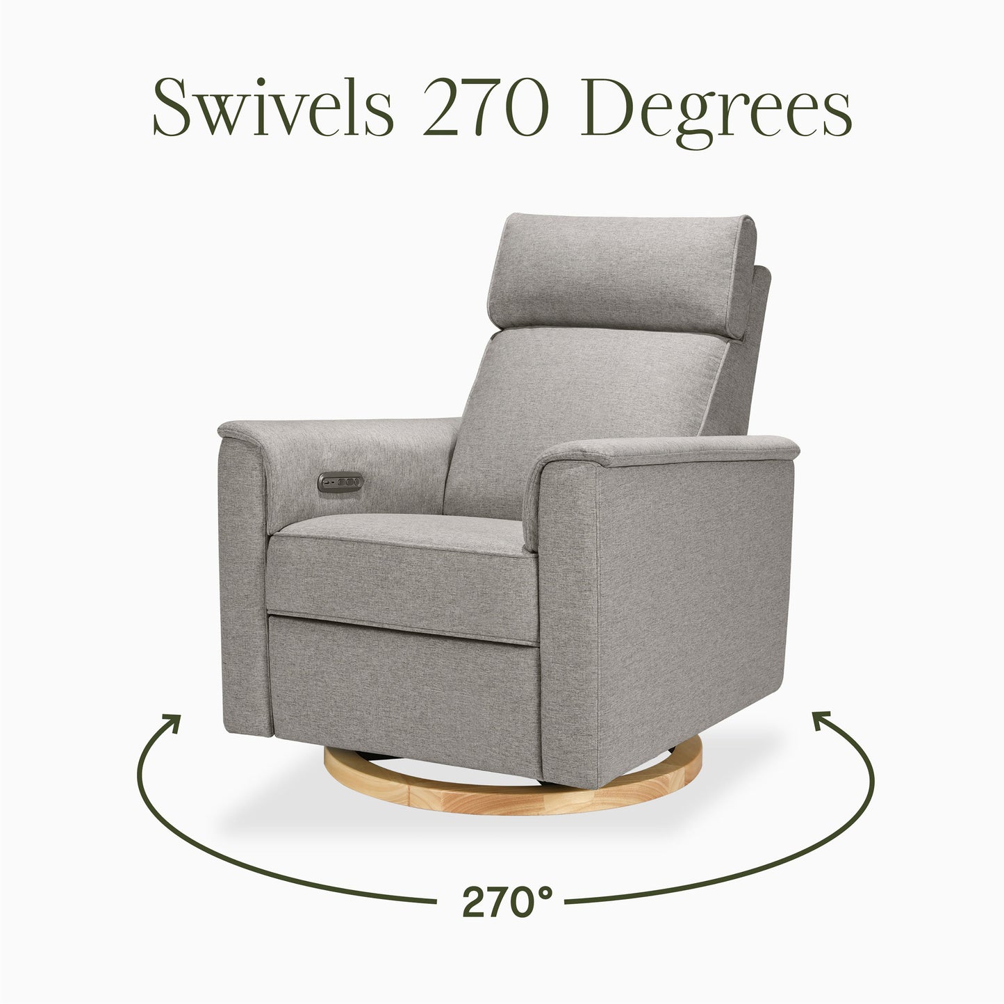 Willa Power Glider Recliner w/ adj. headrest & USB in Performance Grey Eco-Weave w/Light Wood Base