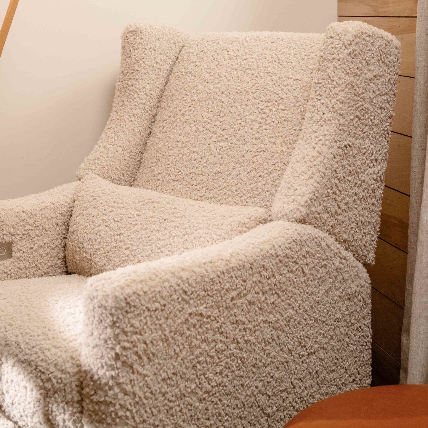Kiwi Glider Recliner w/ Electronic Control and USB in Ivory Boucle w/Gold Base