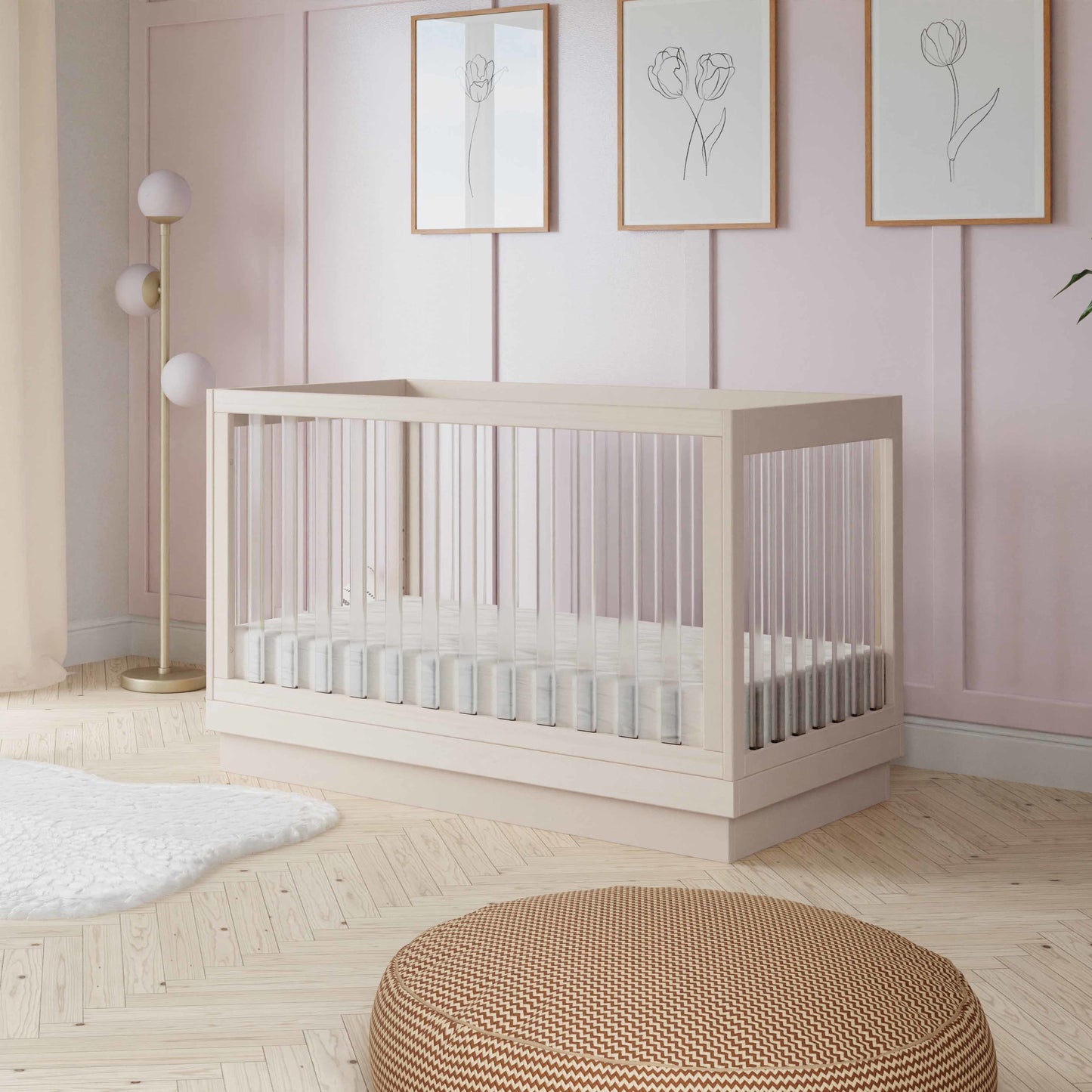 BABYLETTO HARLOW ACRYLIC 3-IN-1 CONVERTIBLE CRIB WITH TODDLER BED CONVERSION KIT
