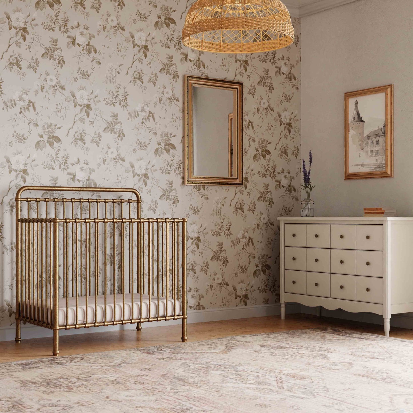 Winston 4-in-1 Convertible Mini Crib in Vintage Gold