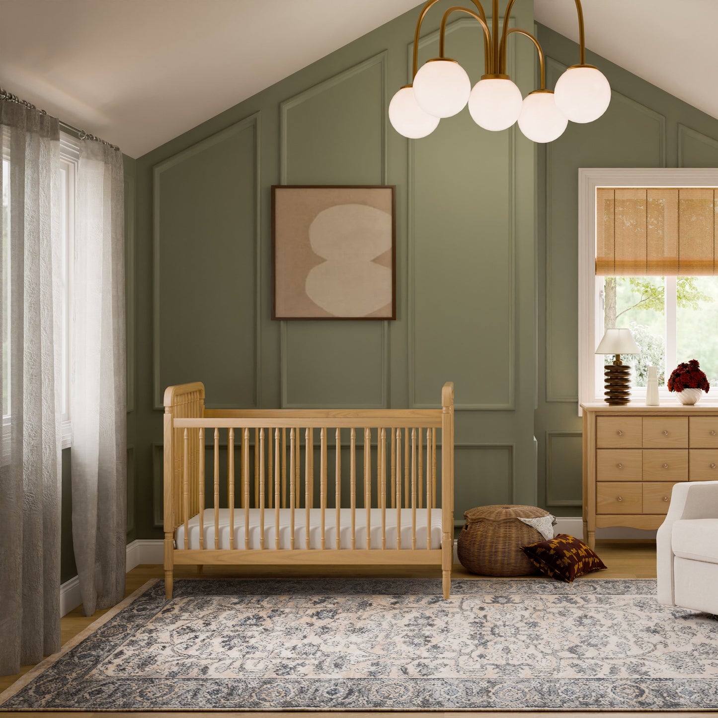 Liberty 3-in-1 Convertible Spindle Crib w/Toddler Bed Conversion Kit in Dusty Rose
