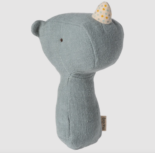 MAILEG LULLABY FRIENDS, RHINO RATTLE - DUSTY BLUE