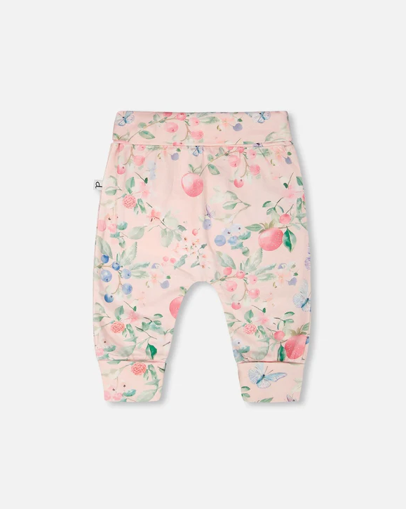 DEUX PAR DEUX ORGANIC COTTON JERSEY EVOLUTIVE PANTS PINK PRINTED BERRIES