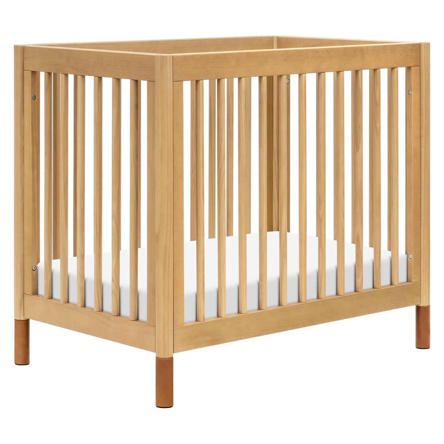 Gelato 4-in-1 Convertible Mini Crib and Twin bed in Natural Walnut Finish with Gold Feet