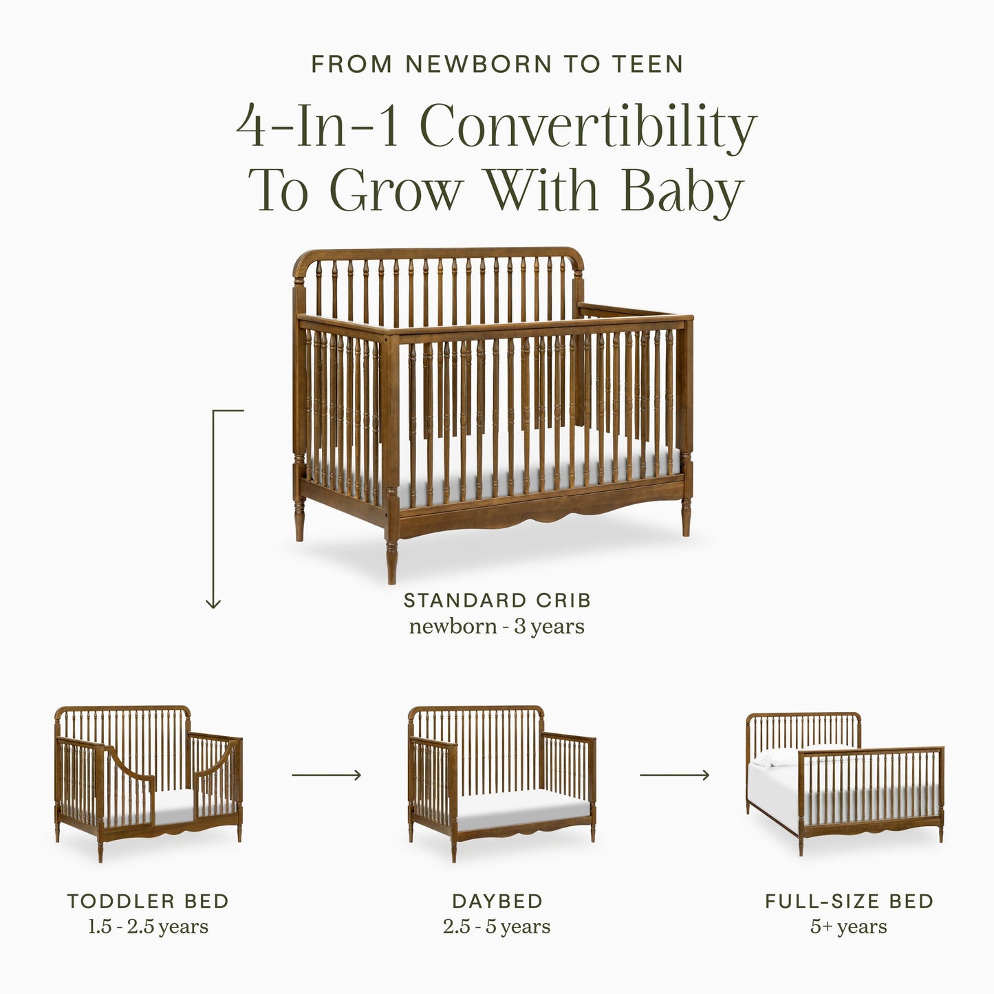 Liberty 4-in-1 Convertible Spindle Crib in Warm White