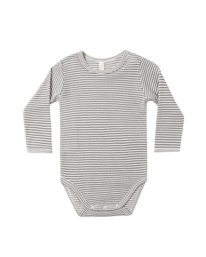 QUINCY MAE WAFFLE LONG SLEEVE BODYSUIT MIDNIGHT MICROSTRIPE