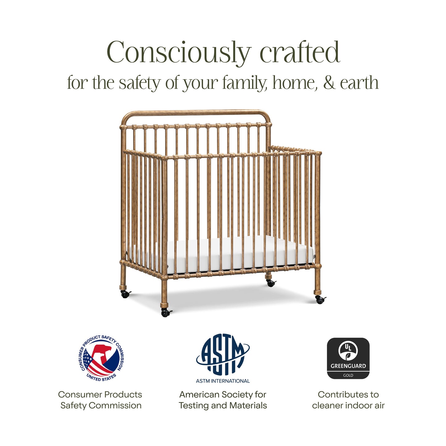 Winston 4-in-1 Convertible Mini Crib in Vintage Gold