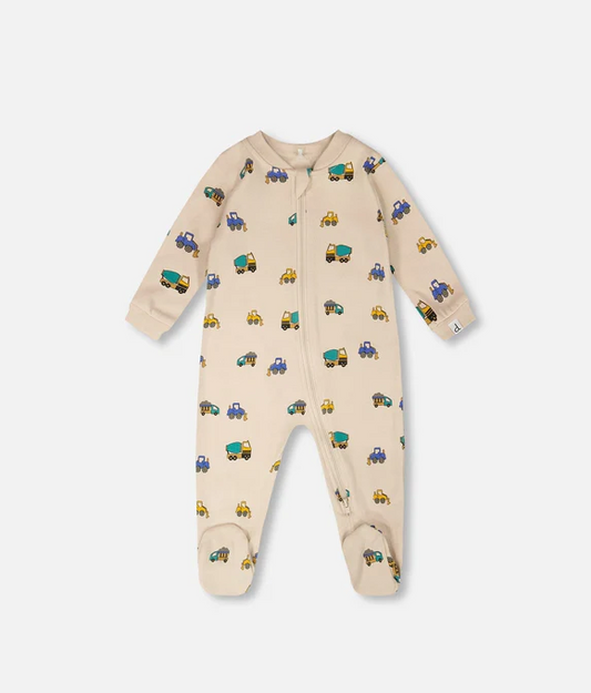 DEUX PAR DEUX ONE-PIECE PYJAMA BEIGE TRUCK