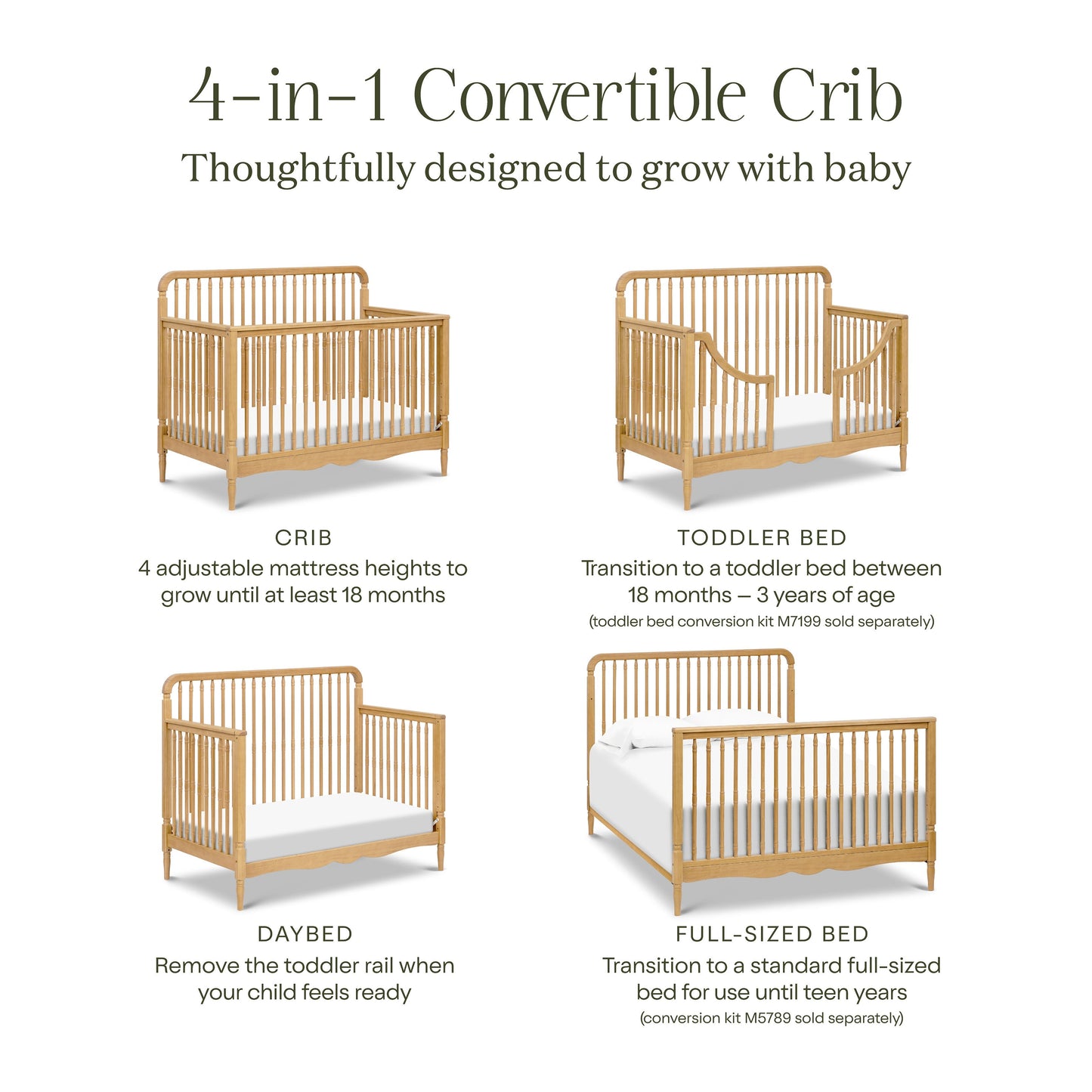 Liberty 4-in-1 Convertible Spindle Crib in Warm White