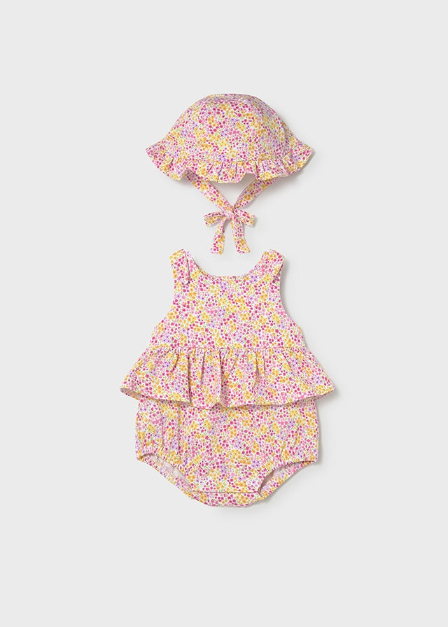 MAYORAL NEWBORN GIRL PRINTED ROMPER WITH HAT SET