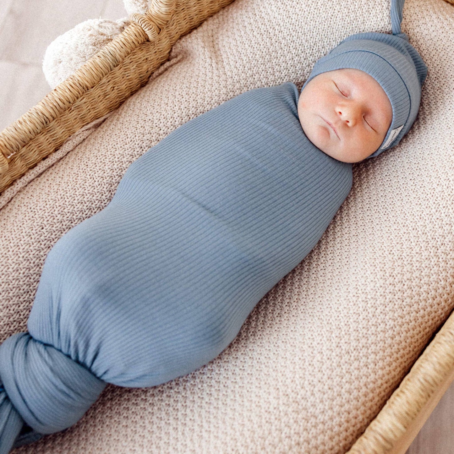 COPPER PEARL RIB KNIT SWADDLE BLANKET -ATLANTIC