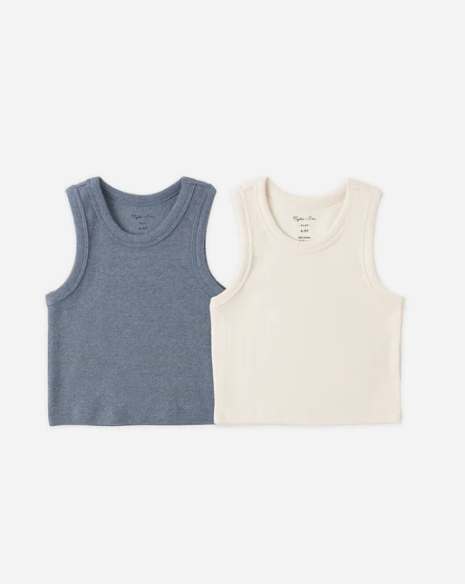 RYLEE AND CRU RIBBED TANK SET - NATURAL HEATHERED MARINE