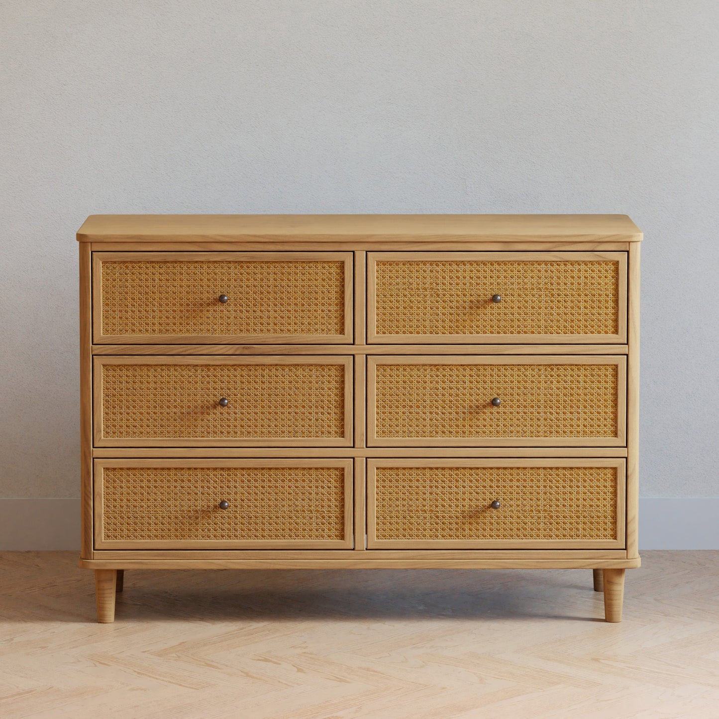 Marin with Cane 6 Drawer Assembled Dresser in Warm White and Honey Cane