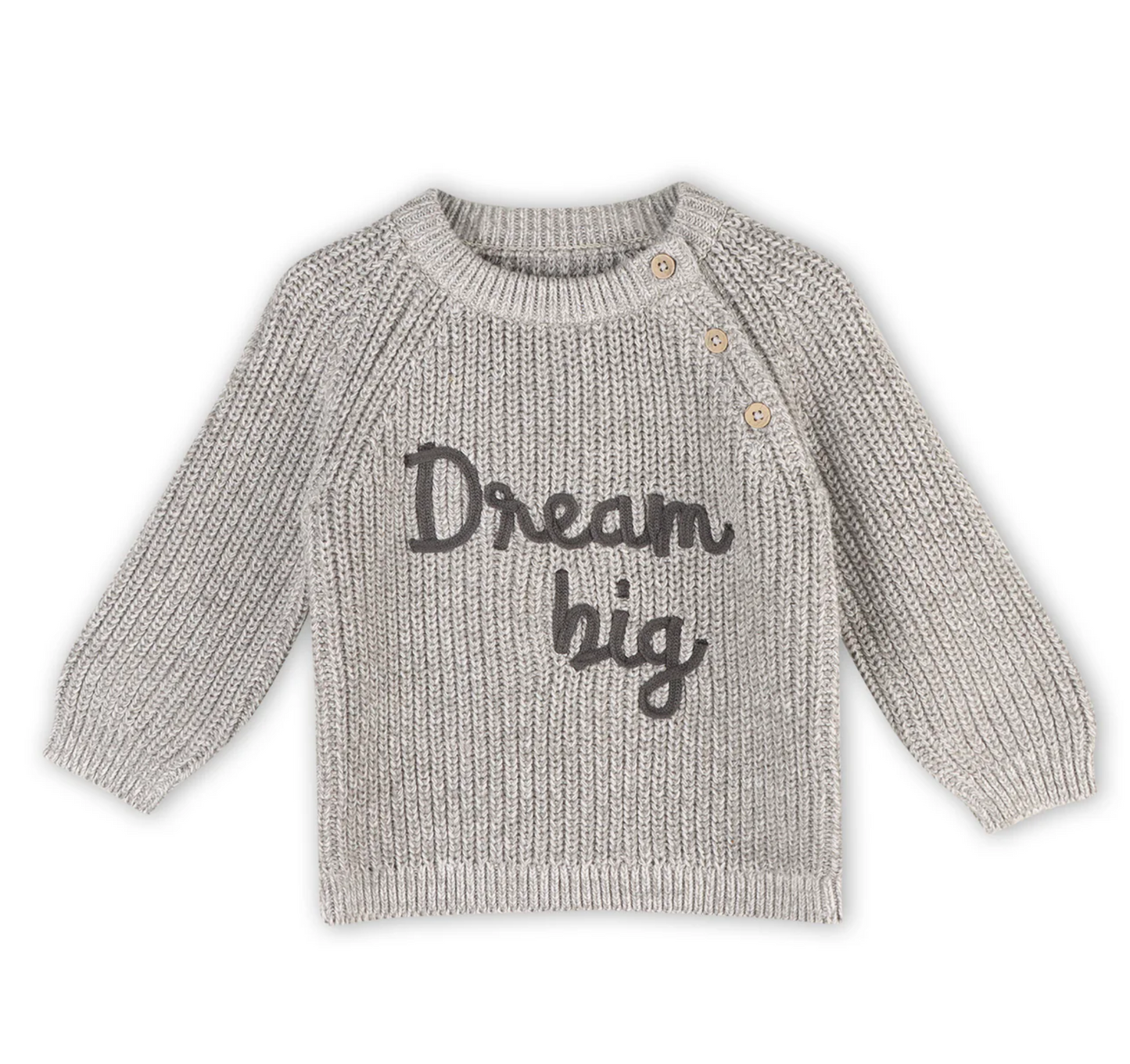 DREAM BIG EMBROIDERED CHUNKY KNIT BABY PULLOVER SWEATER