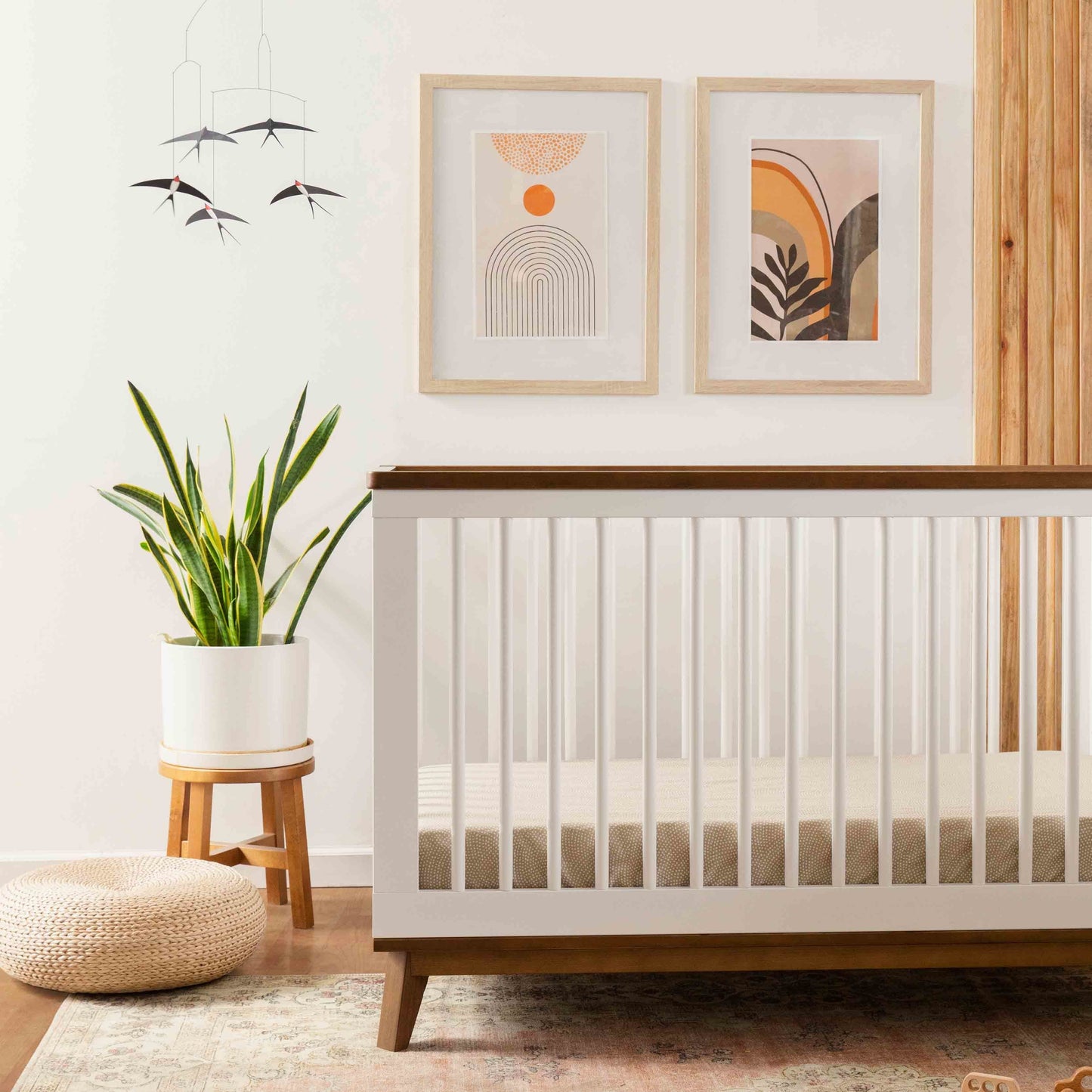 Scoot 3-in-1 Convertible Crib w/ToddlerBedConversion Kit in White/WashedNatural