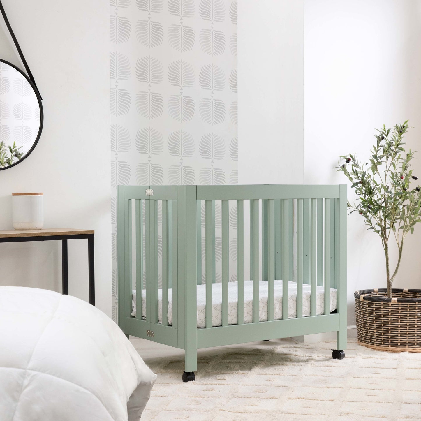 Origami Mini Crib in Light Sage