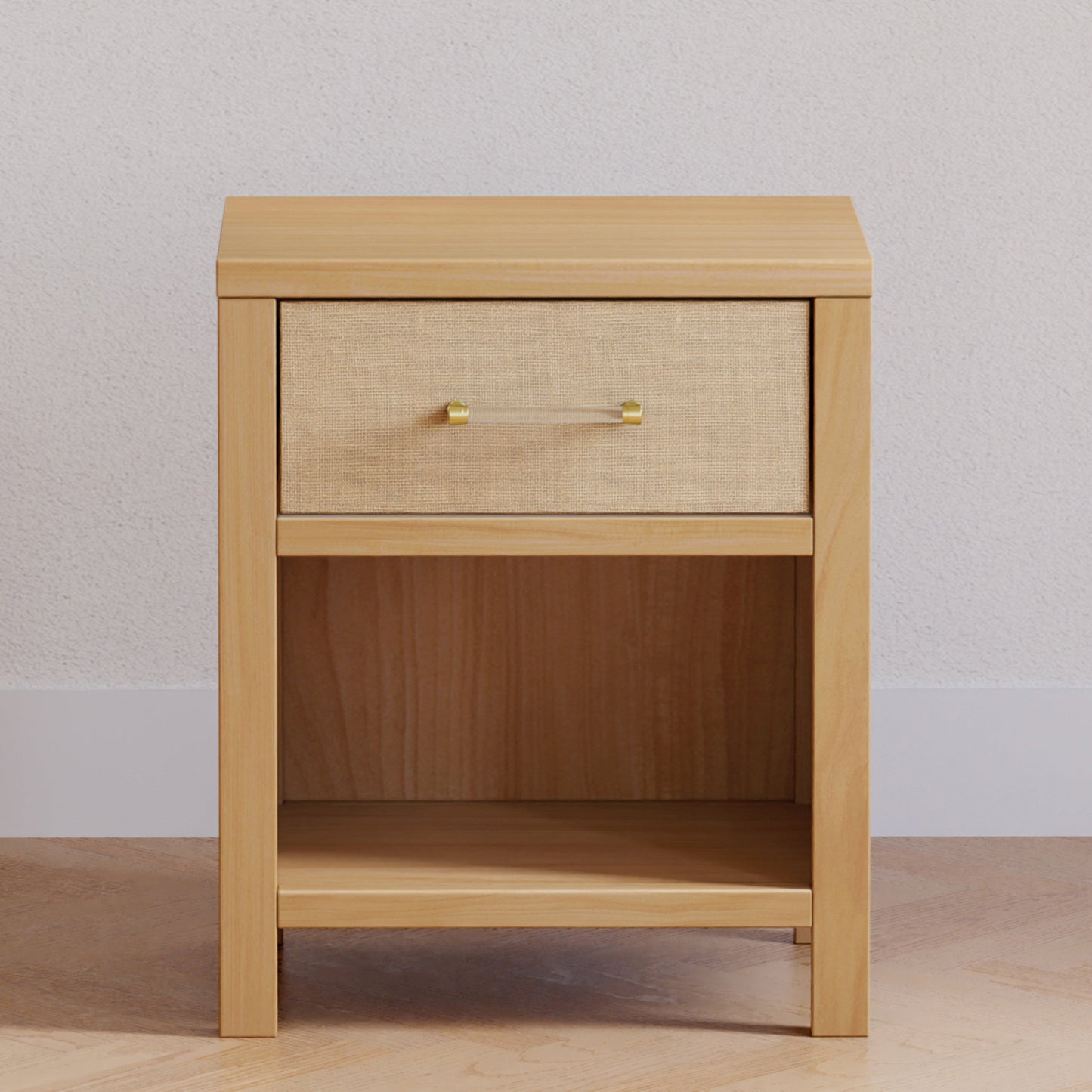 Eloise Nightstand, Assembled in Honey & Performance Sand Eco-Weave