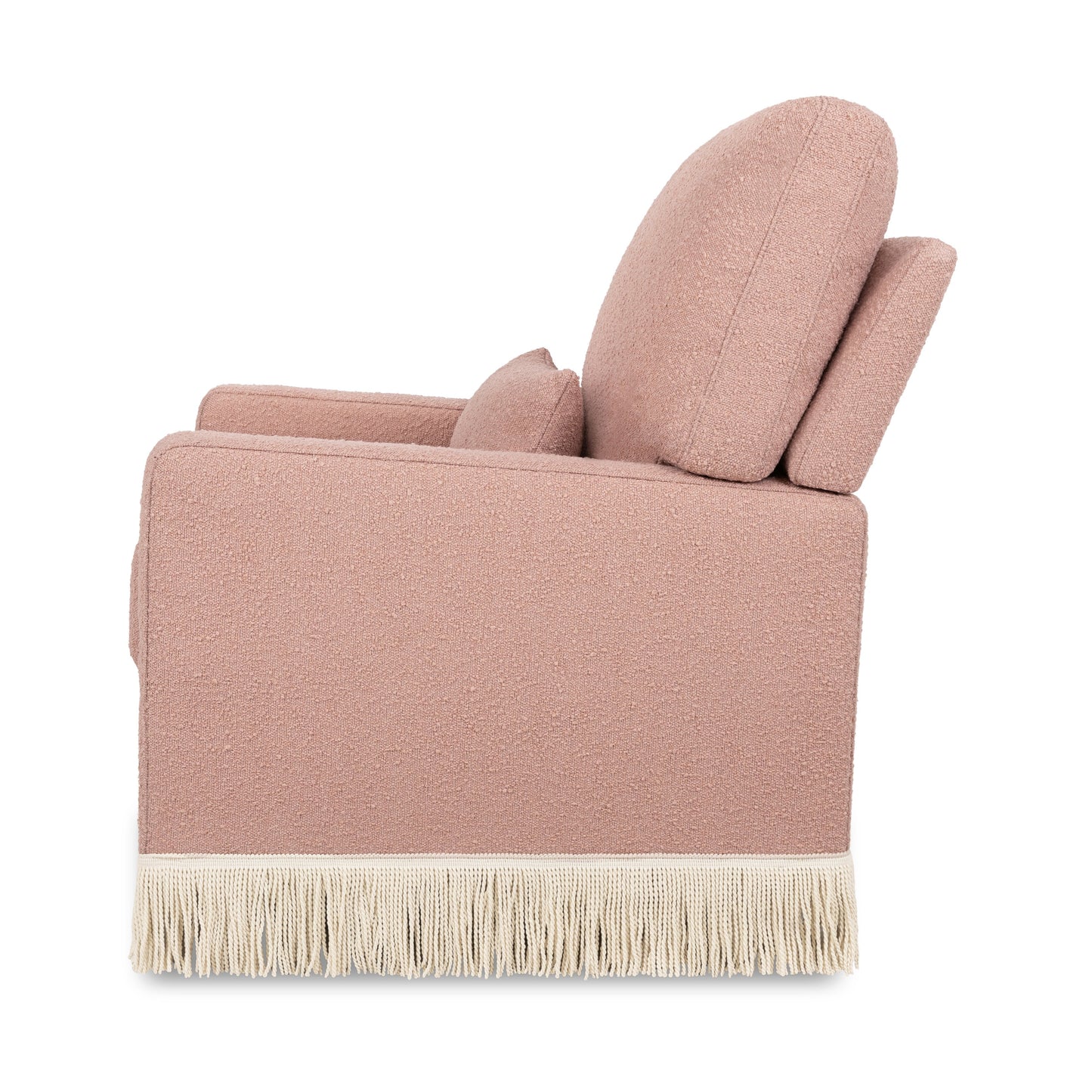 NAMESAKE CRAWFORD PILLOWBACK COMFORT SWIVEL GLIDER | BOUCLE WITH TASSEL FRINGE