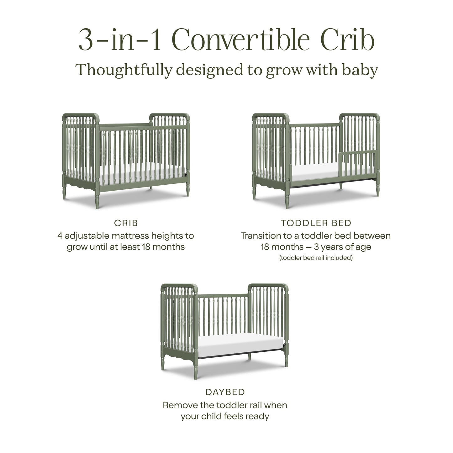 Liberty 3-in-1 Convertible Spindle Crib w/Toddler Bed Conversion Kit in Dusty Rose
