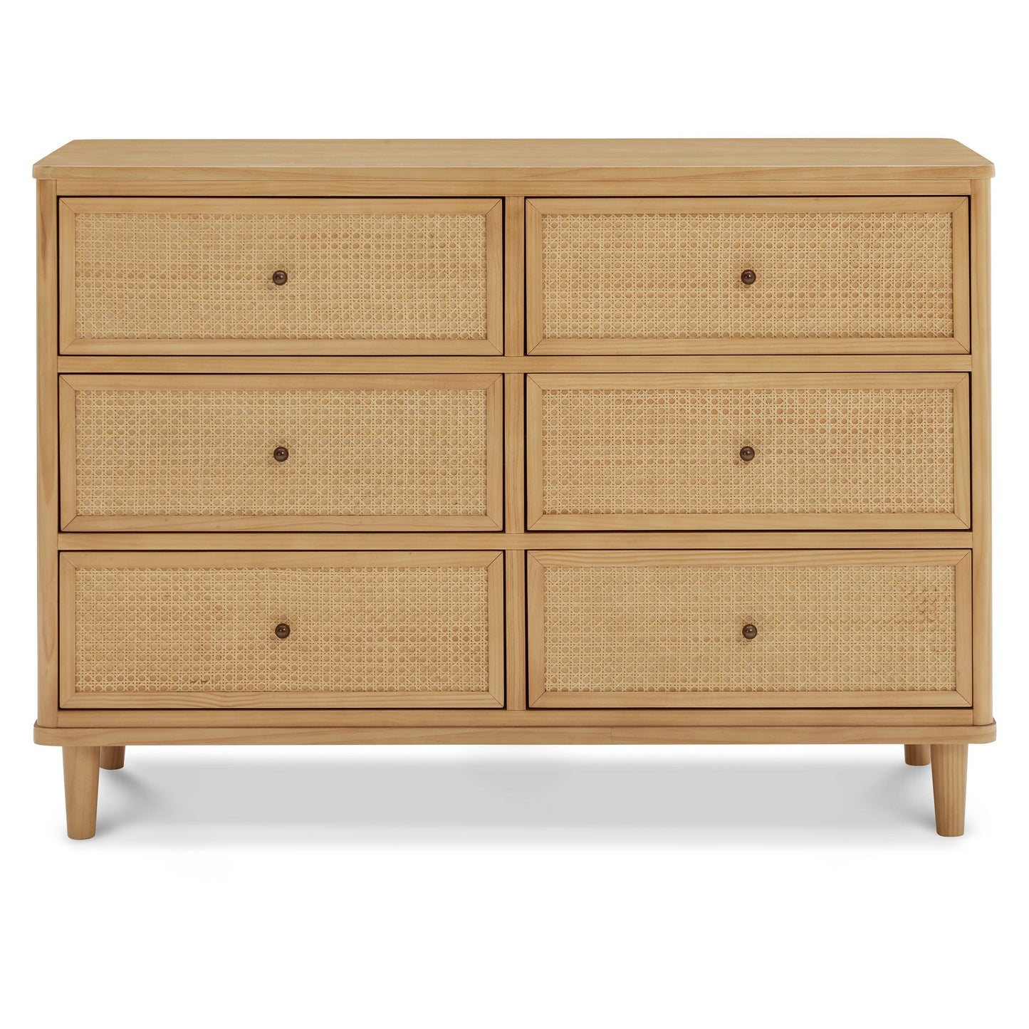 Marin with Cane 6 Drawer Assembled Dresser in Warm White and Honey Cane