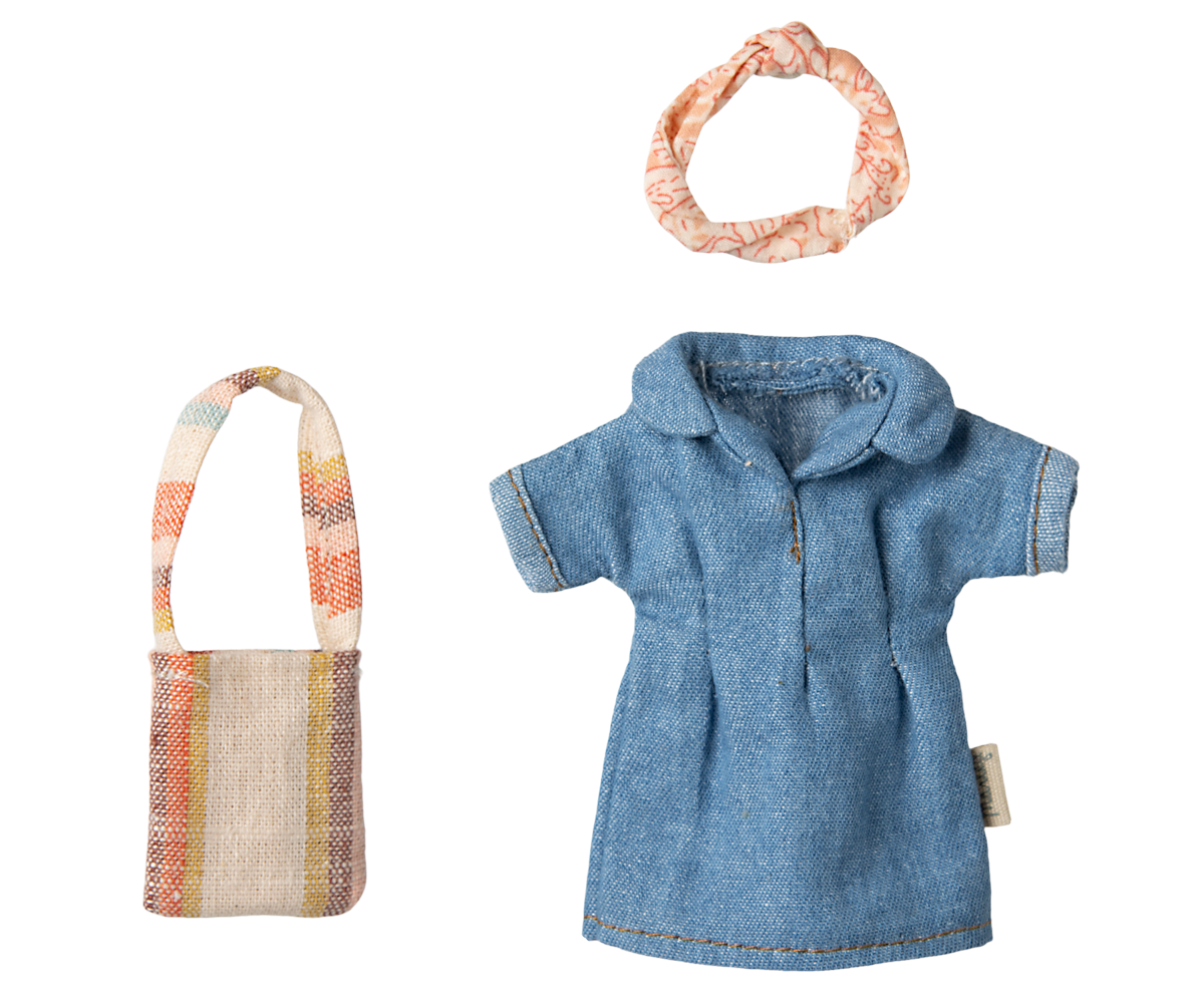 MAILEG DENIM DRESS AND BAG, MUM MOUSE