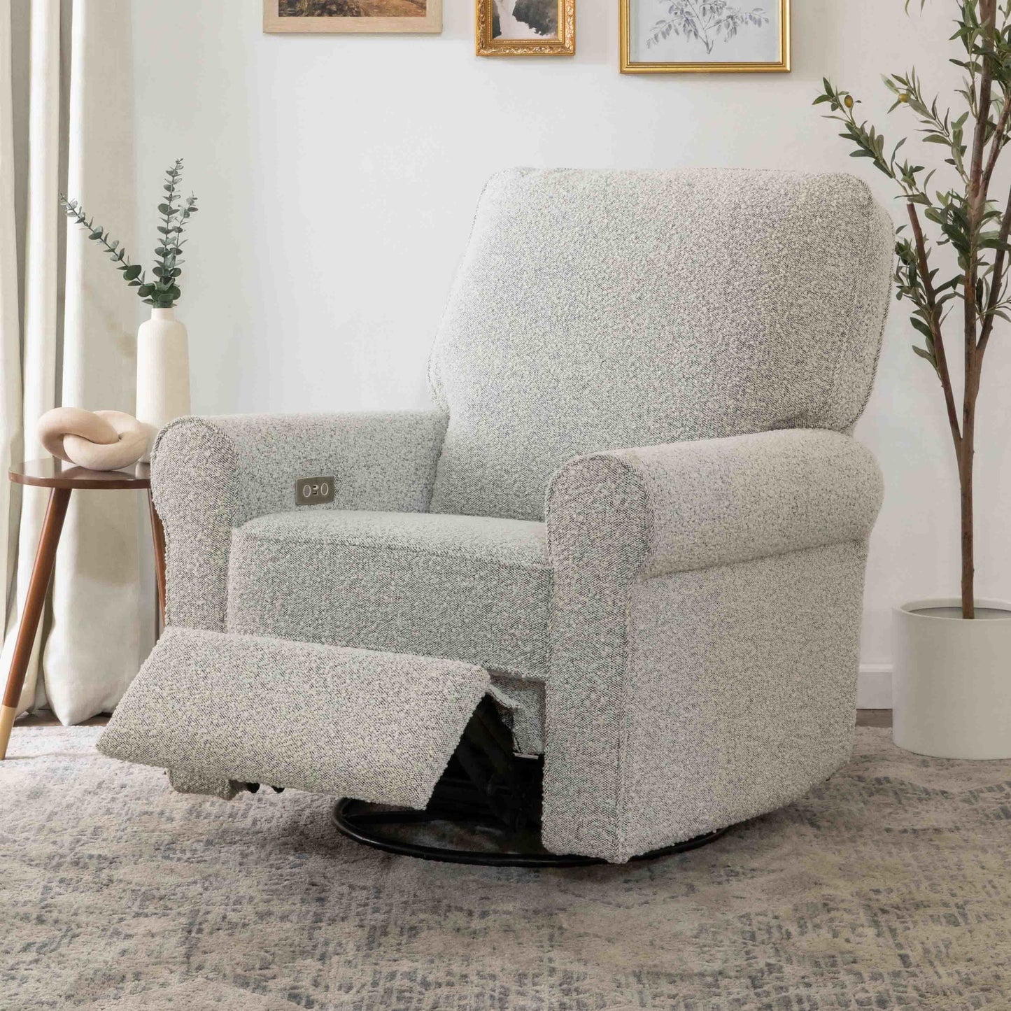 MONOGRAM BY NAMESAKE MONROE POWER RECLINER AND SWIVEL GLIDER IN BOUCLE Black White Boucle