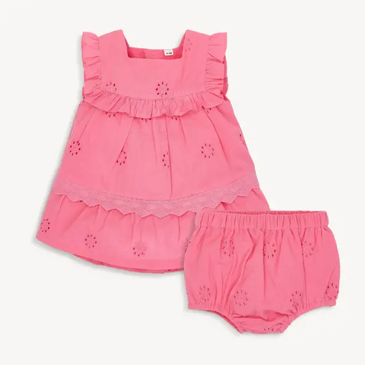MAGNETIC ME BUBBLE GUM COTTON DRESS + DIAPER COVER